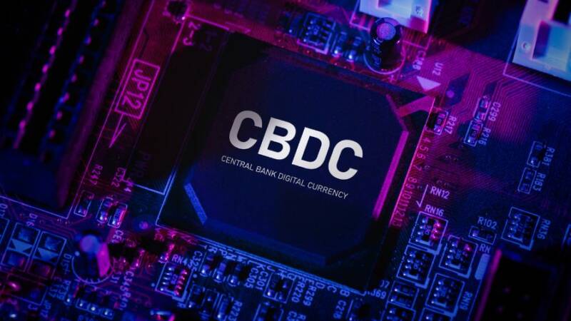 CBDC symbol on computer motherboard