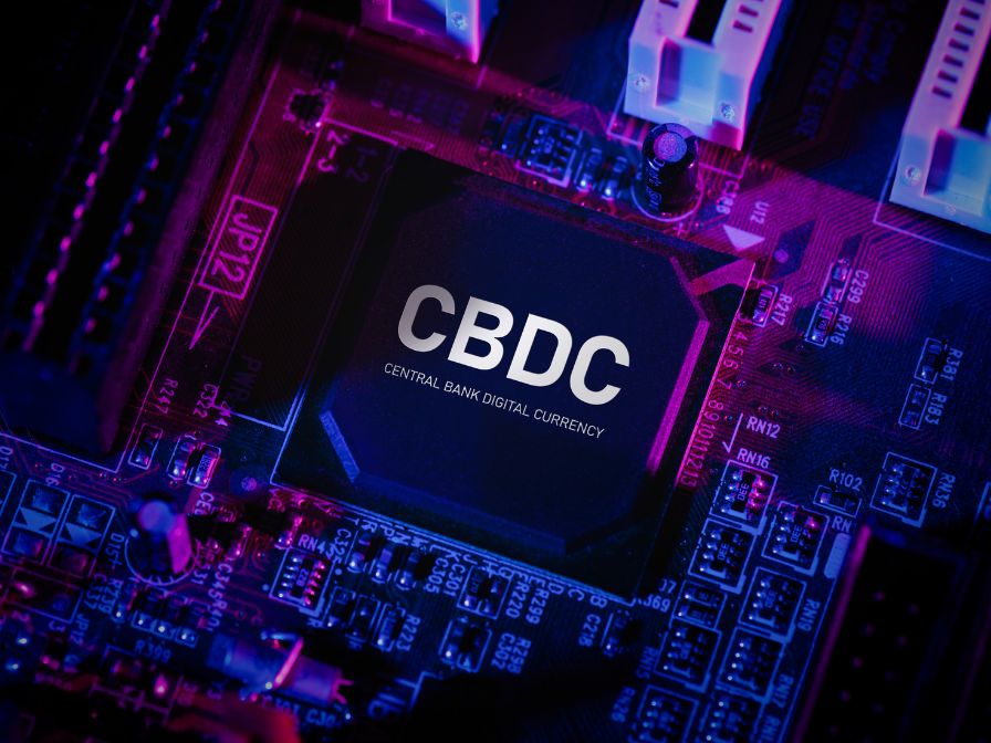 CBDC symbol on computer motherboard