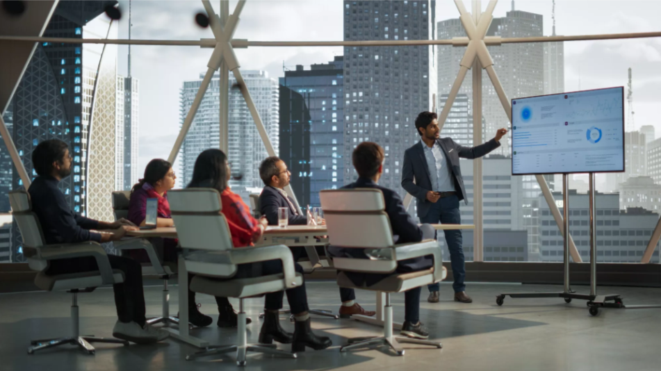 Company meeting in future setting