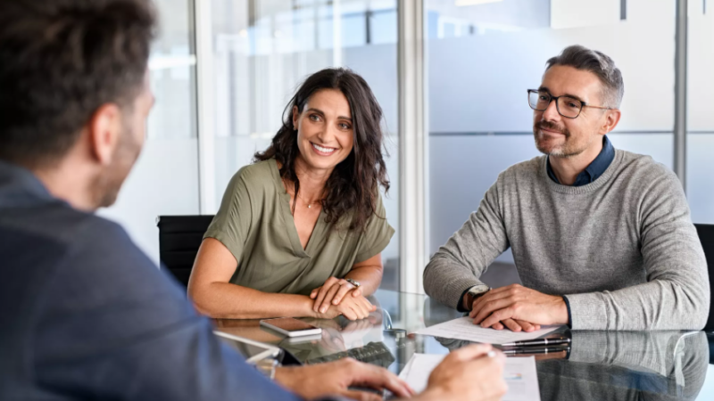 Professionals discussing strategy in an office