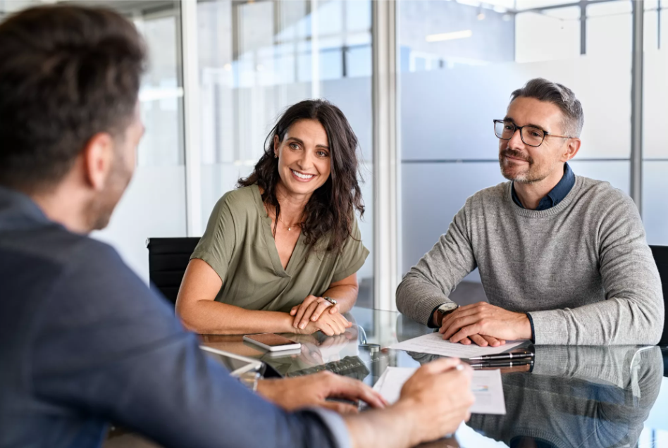Professionals discussing strategy in an office
